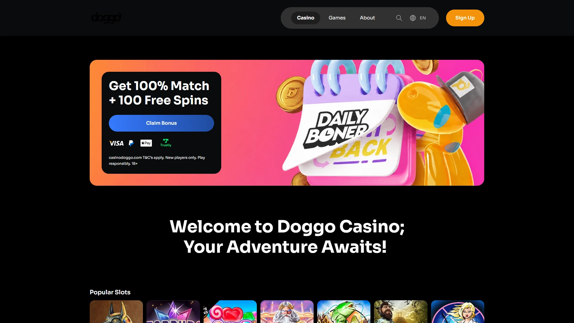 Doggo Casino casino lobby on desktop